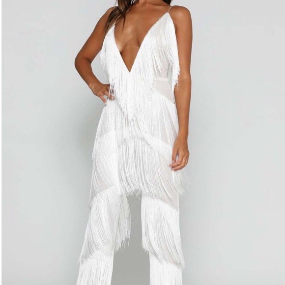 white fringe jumpsuit